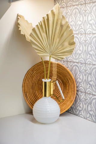 12" Large Tan Striped Round Basket