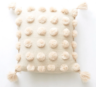 ULA PomPom Pillow cover with tassles -  Cream on Cream