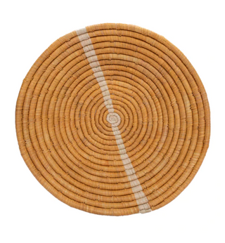 12" Large Tan Striped Round Basket