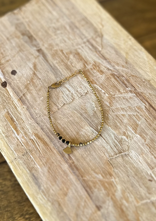Brass Bracelet with Black Accent Beads