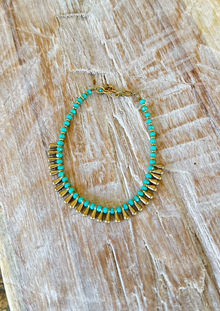 Brass Bracelet with Turquoise Accent Beads