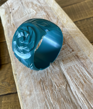 Hand Carved Indian Copal Bangle - Teal